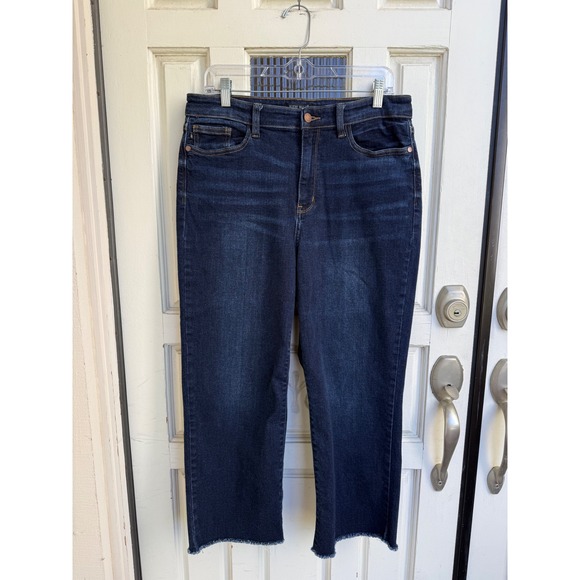 Judy Blue Denim - Judy Blue Wide Leg High Rise Dark Wash Raw Hem Jeans Women's Size 13/31